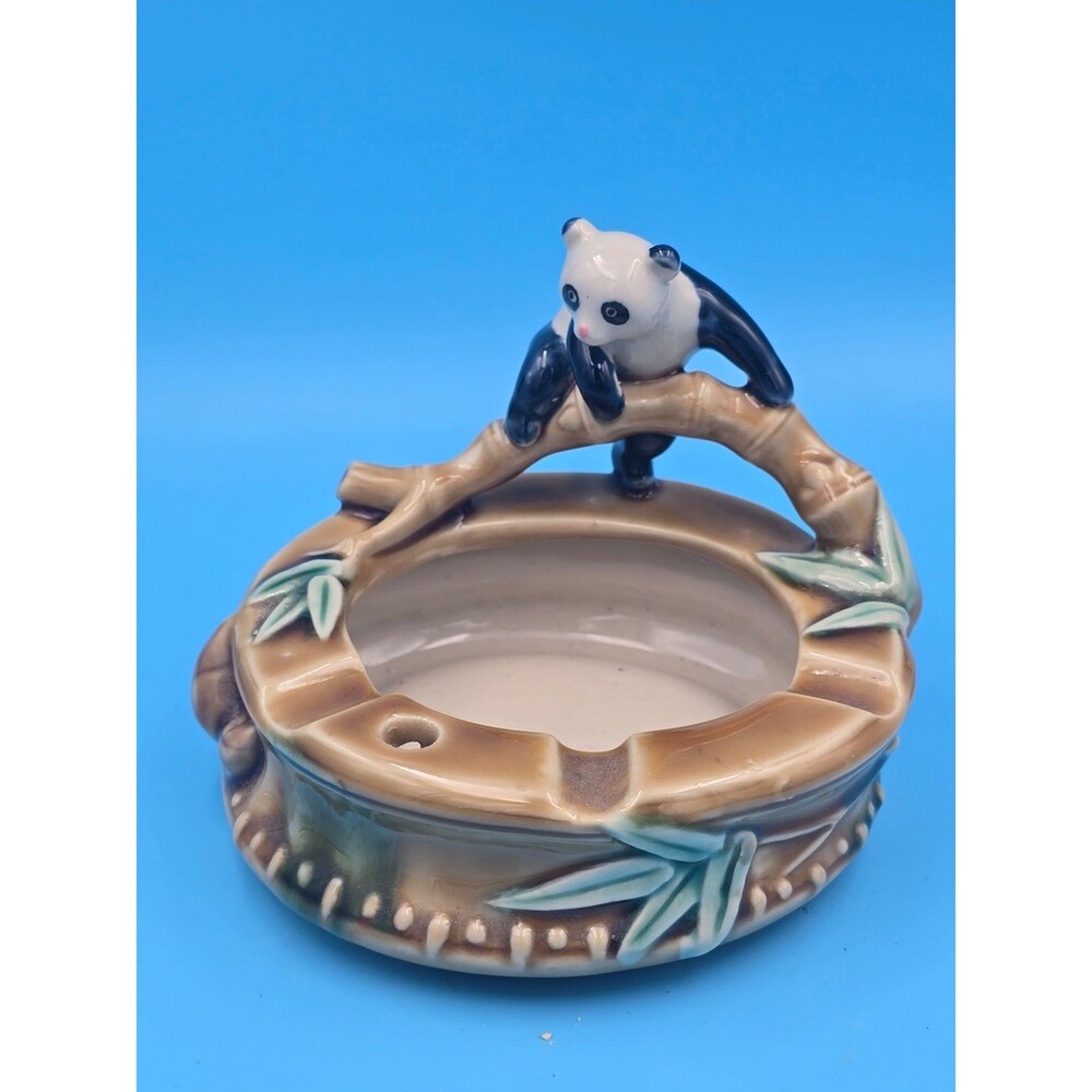 Chinese 1966-1976 Panda Bamboo Ashtray Mid Century Ceramic Pottery China Export
